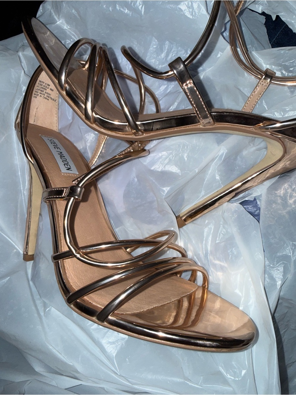 Steve Madden Metallic Rose Gold Strappy High Heel Sandals